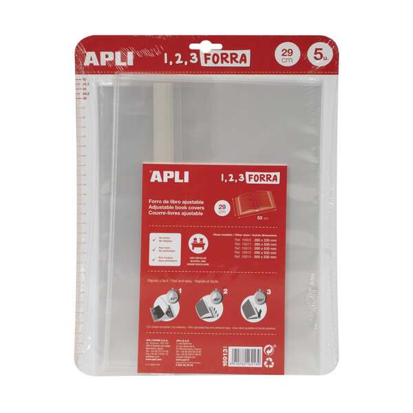 Apli Pack 5 unidades Forros de Libro con Solapa Ajustable 290mm - PP - Forra en 3 Pasos - Prinkweb