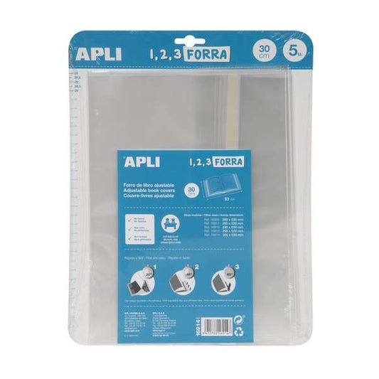 Apli Pack 5 unidades Forros de Libro con Solapa Ajustable 300 mm - PP - Forra en 3 Pasos - Prinkweb