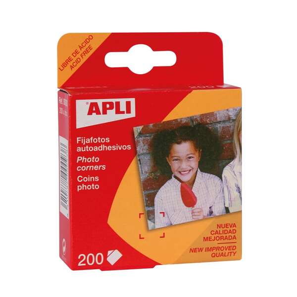 Apli Pack de 200 Fijafotos Autoadhesivos 18 x 17 mm - Solapa Triangular para Cantos de las Fotos - Facil Adherencia al Papel - Prinkweb