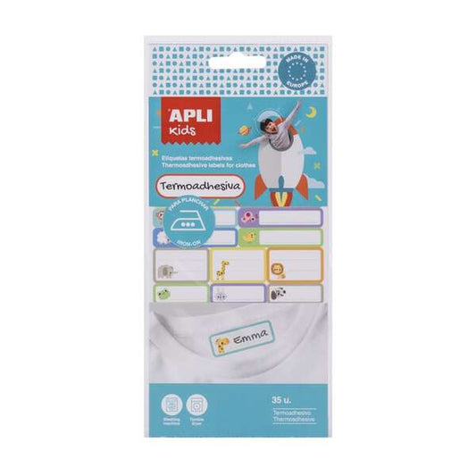 Apli Pack de 35 Etiquetas Textiles Termoadhesivas - Resistentes a Lavadora y Secadora - Tamaños Surtidos - Colores Surtidos - Prinkweb