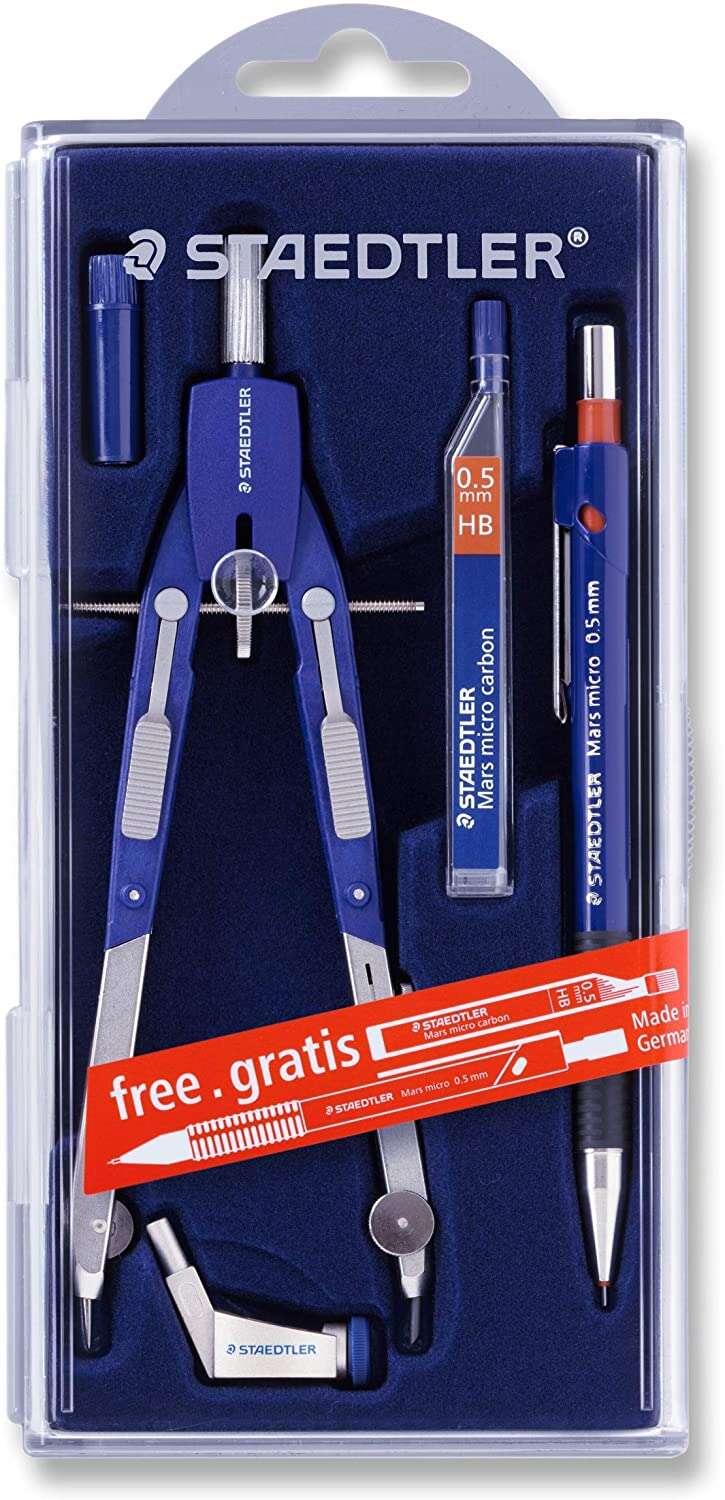 Bússola de Precisão Staedtler Mars 552 - Diâmetro Máximo 350mm - Bússola com Ajuste Rápido - Hastes Articuladas - Agulha Intercambiável - Ponta Intercambiável 