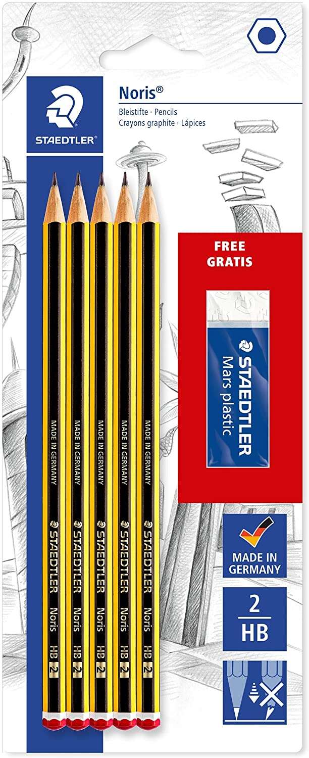Staedtler Noris 120 Lapices de Grafito Hexagonales 2HB + 1 Goma de Borrar Mars Plastic - M