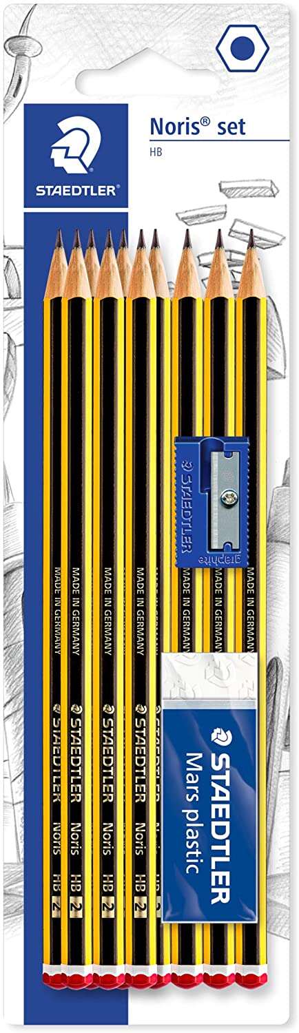 Staedtler Noris 120 Embalagem de 10 Lápis de Grafite Hexagonais 2HB + 1 Borracha de Plástico 526 50