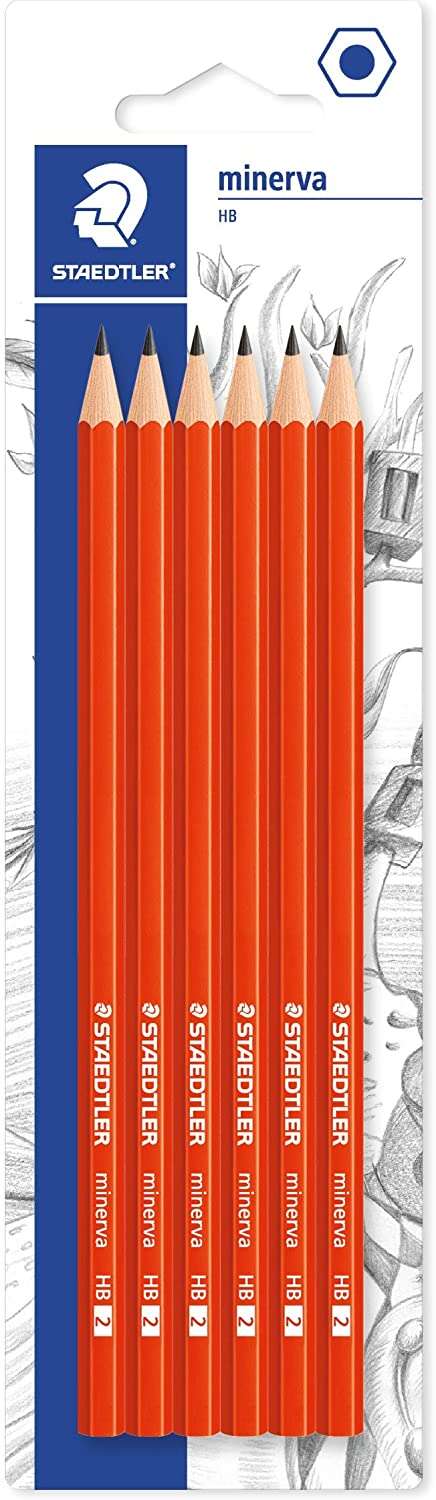 Lot de 6 crayons graphite hexagonaux Staedtler Minerva - Mine 2HB - Bois issu de forêts gérées durablement