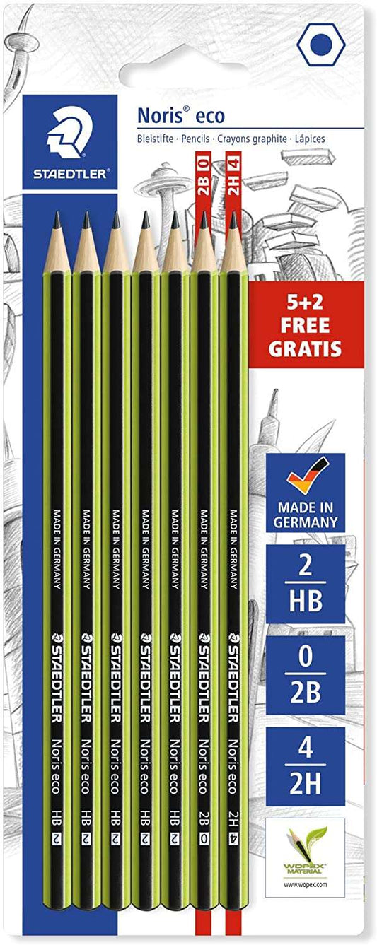 Lot de 7 crayons graphite hexagonaux Staedtler Noris Eco - Mines assorties - Surface tendre