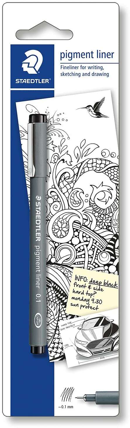 Stylo-feutre Staedtler Pigment Liner 308, blister avec pointe calibrée - Largeur de trait : 0,2 mm - Pointe métallique