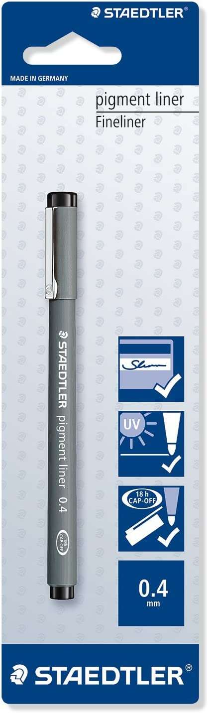 Stylo-feutre Staedtler Pigment Liner 308, blister avec pointe calibrée - Largeur de trait : 0,4 mm - Pointe métallique