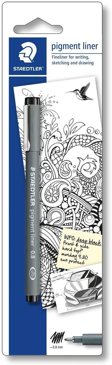Stylo-feutre Staedtler Pigment Liner 308, blister avec pointe calibrée - Largeur de trait : 0,8 mm - Pointe métallique