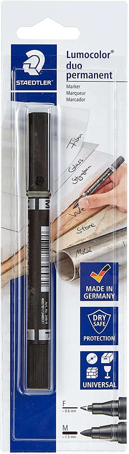 Marqueur permanent Staedtler Lumocolor 358 à double pointe - Largeurs de trait d'environ 0,6 mm et 1,5 mm - Séchage rapide