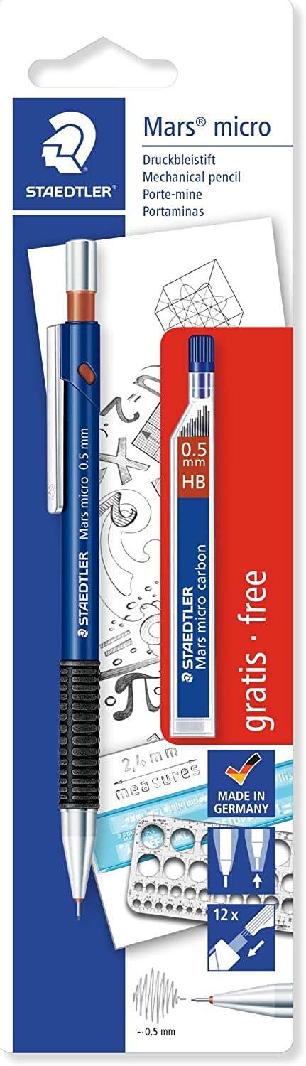 Conjunto de 1 lapiseira Staedtler Mars Micro 0,5 mm + 1 tubo com 12 minas HB - Grip Zone