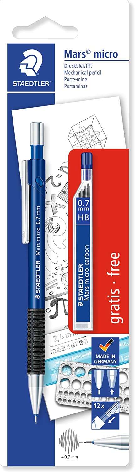 Conjunto de 1 lapiseira Staedtler Mars Micro 0,7 mm + 1 tubo com 12 minas HB - Grip Zone