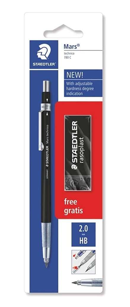 Staedtler Mars Technico 780 C Lot de 1 porte-mine technique 2 mm + 1 gomme Rasoplast