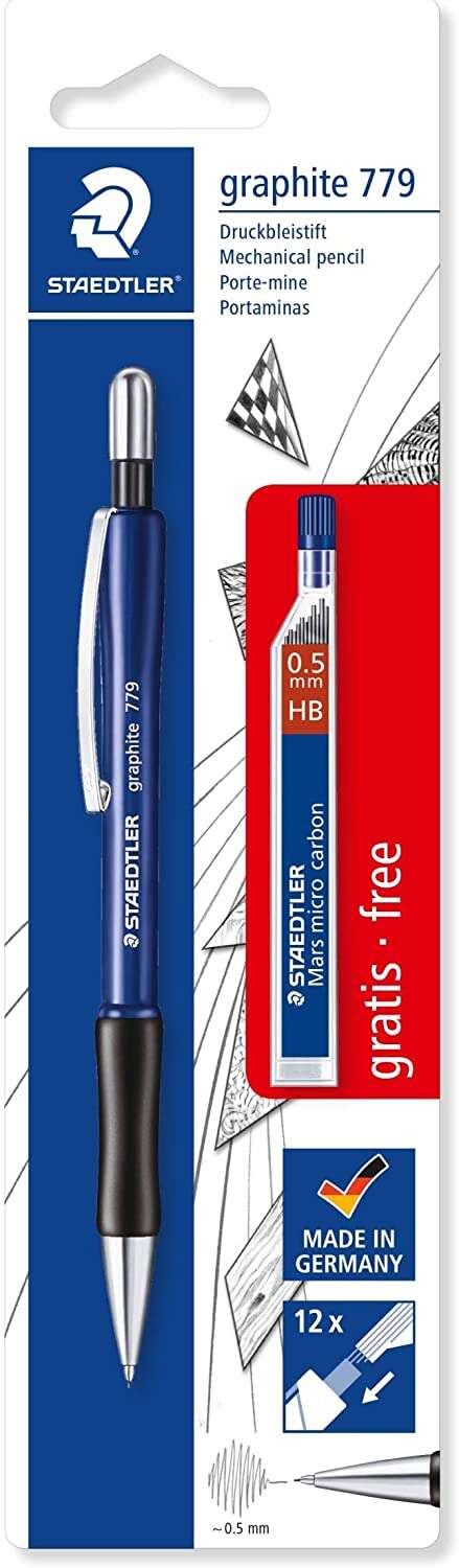 Lot de 1 porte-mine Staedtler 779 0,5 mm + 1 tube de 12 mines - Zone de préhension ergonomique - Durable