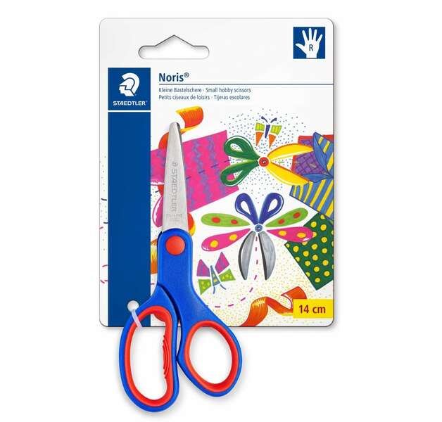 Tesoura escolar de segurança Staedtler Noris 965 - Pega ergonómica macia - Lâminas sem corte - Comprimento 14 cm 