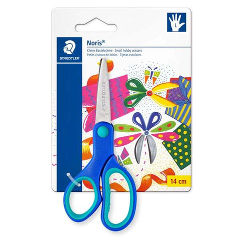 Tesoura escolar de segurança Staedtler Noris 965 para canhotos - Pega ergonómica macia - Lâminas sem corte - Comprimento 14 cm 