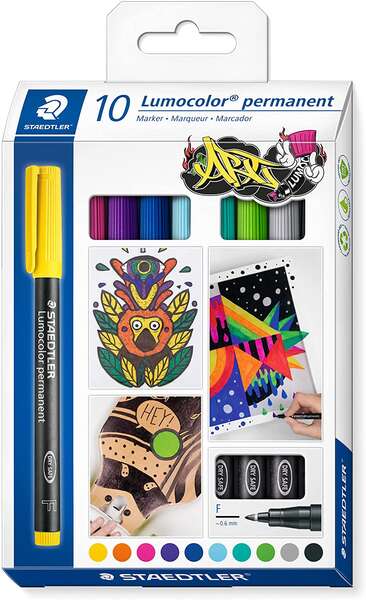 Lot de 10 marqueurs permanents Staedtler Lumocolor 318 C10 - Largeur de trait env. 0,6 mm - Séchage rapide