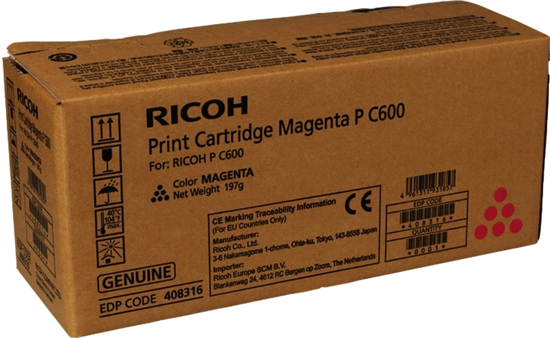 Ricoh PC600 Magenta Cartucho de Toner Original - 408316/P C600M - Prinkweb