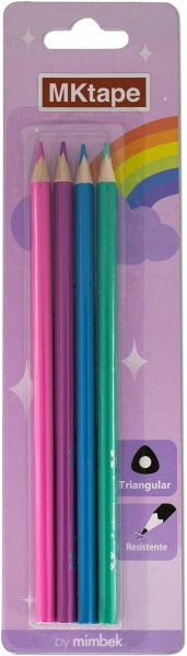 MKtape Pack de 4 Lápis de Cor Triangulares - Mina de 3,0 mm - Resistentes à Quebra - Cores