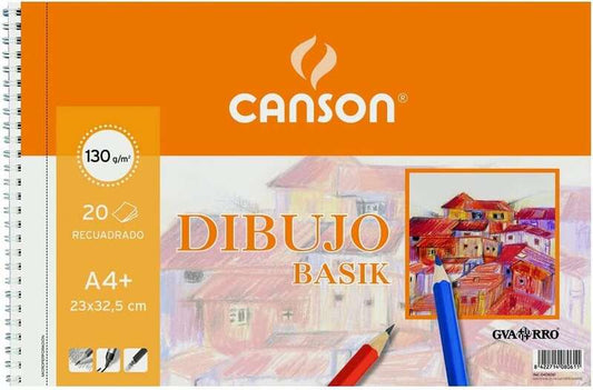 Canson Basik Cuaderno de Dibujo A4+ con Recuadro - 20 Hojas Microperforadas 130g/m² - Color Blanco - Prinkweb