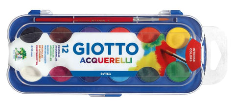 Conjunto Giotto com 12 tintas de aguarela de 30 mm + pincel - Cores brilhantes, intensas e vibrantes - Alta cobertura - Cores sortidas 