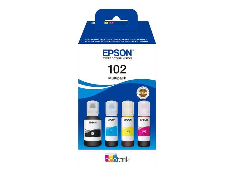 Epson 102 Pack de 4 Botellas de Tinta Originales - C13T03R640 - Prinkweb