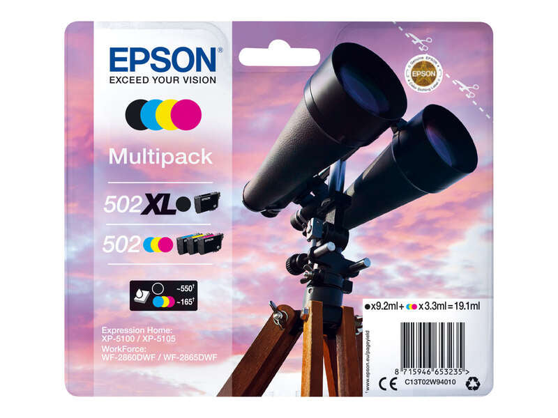 Epson 502XL/502 Pack de 4 Cartuchos de Tinta Originales - C13T02W94010 - Prinkweb