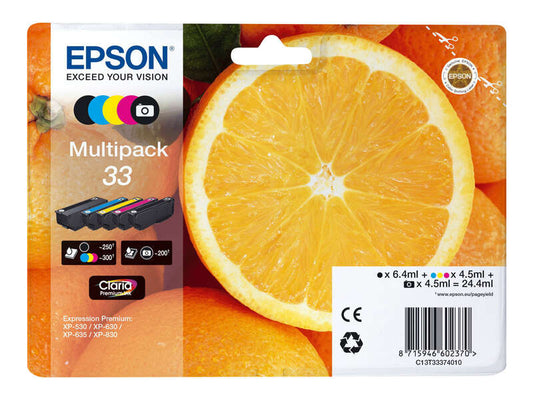 Epson T3337 (33) Pack de 5 Cartuchos de Tinta Originales - C13T33374011 - Prinkweb