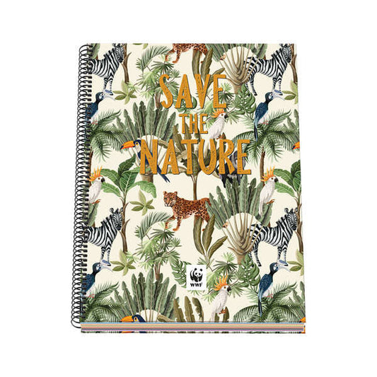 Dohe WWF Save the Nature Cuaderno Espiral Tapa Dura - Tamaño A4 de 100 Hojas 90gr - Hojas Microperforadas con 4 Taladros - Cuadricula 5mm - Prinkweb