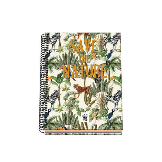 Dohe WWF Save the Nature Cuaderno Espiral Tapa Dura - Tamaño A5 de 100 Hojas 90gr - Hojas Microperforadas con 2 Taladros - Cuadricula 5mm - Prinkweb