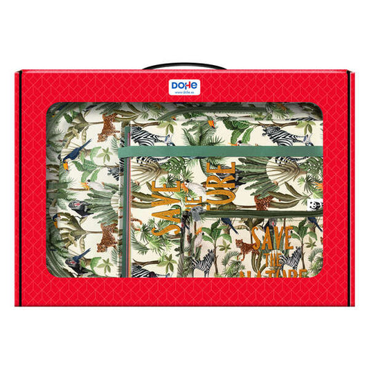 Dohe WWF Sauver la Nature Pack Grand Sac à Dos + Trousse Triple + Classeur à 4 anneaux Format A4 avec Recharge de 100 feuilles 
