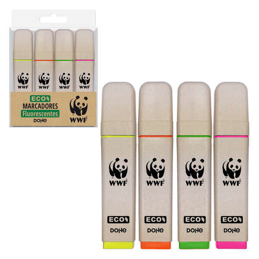Lot de 4 marqueurs fluorescents Dohe ECO - Pointe biseautée - Largeur de trait : 1 à 5 mm - Encre à base d'eau