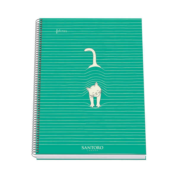 Dohe Santoro Felines Cuaderno Espiral Tapa Dura - Tamaño A4 de 100 Hojas 90gr - Hojas Microperforadas con 4 Taladros - Cuadricula 5mm - Prinkweb