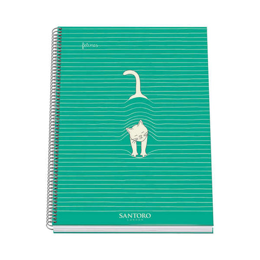 Dohe Santoro Felines Cuaderno Espiral Tapa Dura - Tamaño A4 de 100 Hojas 90gr - Hojas Microperforadas con 4 Taladros - Cuadricula 5mm - Prinkweb