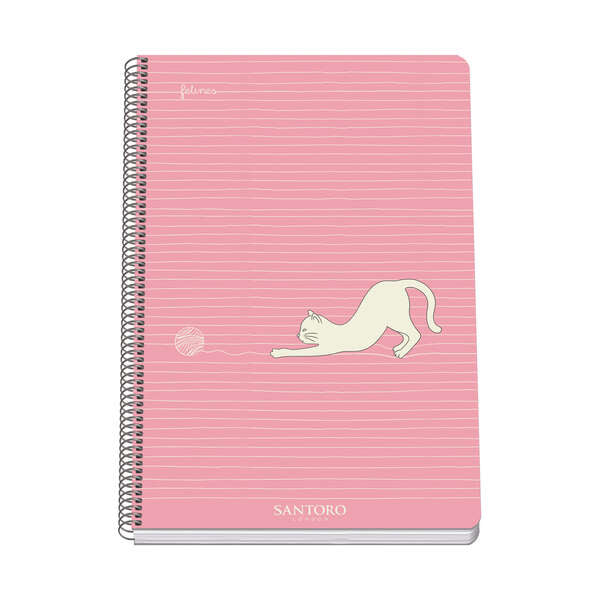 Dohe Santoro Felines Cuaderno Espiral Tapa Rigida - Tamaño Folio de 80 Hojas 90gr - Hojas con Cuadricula 4mm - Prinkweb