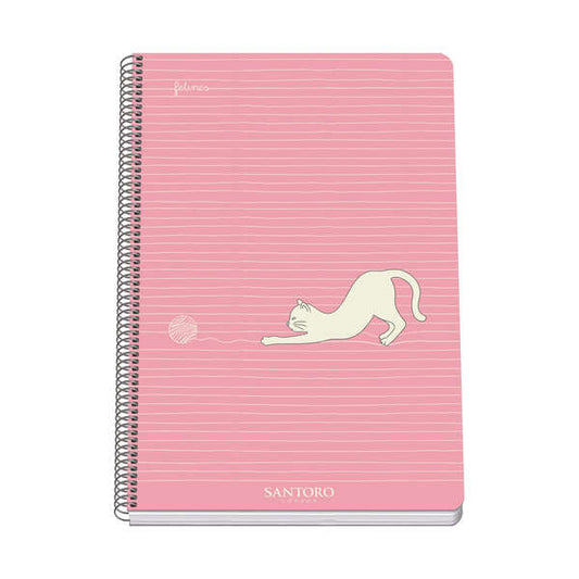 Dohe Santoro Felines Cuaderno Espiral Tapa Rigida - Tamaño Folio de 80 Hojas 90gr - Hojas con Cuadricula 4mm - Prinkweb