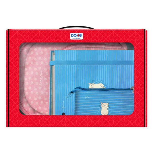 Dohe Santoro Felines Pack Grand Sac à Dos + Trousse Triple + Classeur à 4 Anneaux Format A4 avec Recharge de 100 Feuilles 