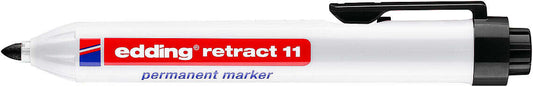 Marqueur permanent rétractable Edding Retract 11 - Pointe ronde - Largeur de trait : 1,5 à 3 mm - Rechargeable - Séchage rapide - Noir - Quantité : 10