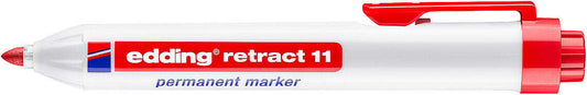 Marqueur permanent rétractable Edding Retract 11 - Pointe ronde - Largeur de trait : 1,5 à 3 mm - Rechargeable - Séchage rapide - Rouge - Quantité : 10