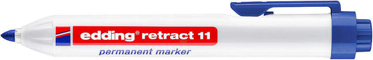 Marqueur permanent rétractable Edding Retract 11 - Pointe ronde - Largeur de trait : 1,5 à 3 mm - Rechargeable - Séchage rapide - Bleu - Quantité : 10