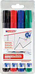 Lot de 4 marqueurs pour tableau blanc Edding 660 - Pointe ronde - Largeur de trait entre 1,5 et 3 mm - Rechargeables