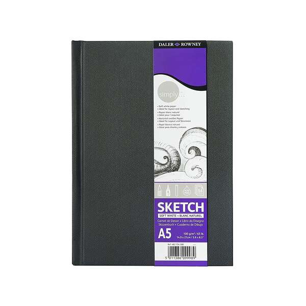 Daler Rowney Simply Cuaderno de Dibujo Cosido A5 54 Hojas 100g/m2 - Cubierta Rigida - Color Blanco - Prinkweb