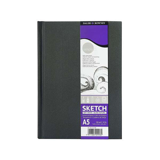 Daler Rowney Simply Cuaderno de Dibujo Cosido A5 54 Hojas 100g/m2 - Cubierta Rigida - Color Blanco - Prinkweb
