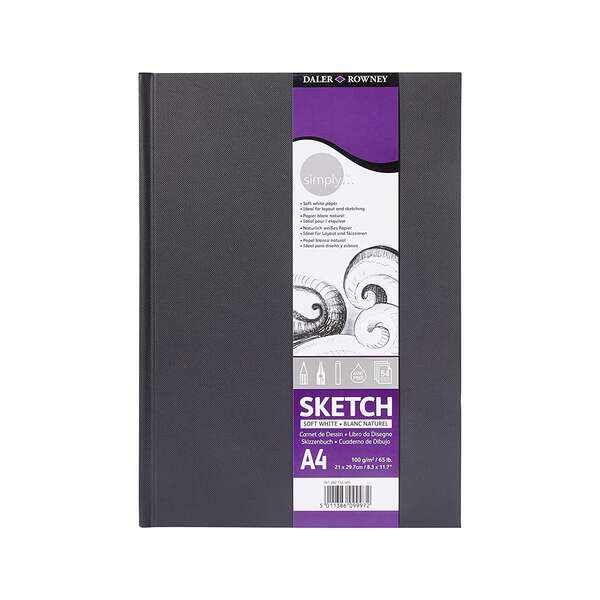 Daler Rowney Simply Cuaderno de Dibujo Cosido A4 54 Hojas 100g/m2 - Cubierta Rigida - Color Blanco - Prinkweb