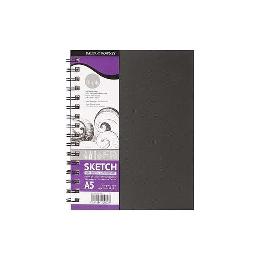 Daler Rowney Simply Cuaderno de Dibujo A5 100g/m2 - Cubierta Rigida con Encuadernacion en Espiral - Color Blanco - Prinkweb