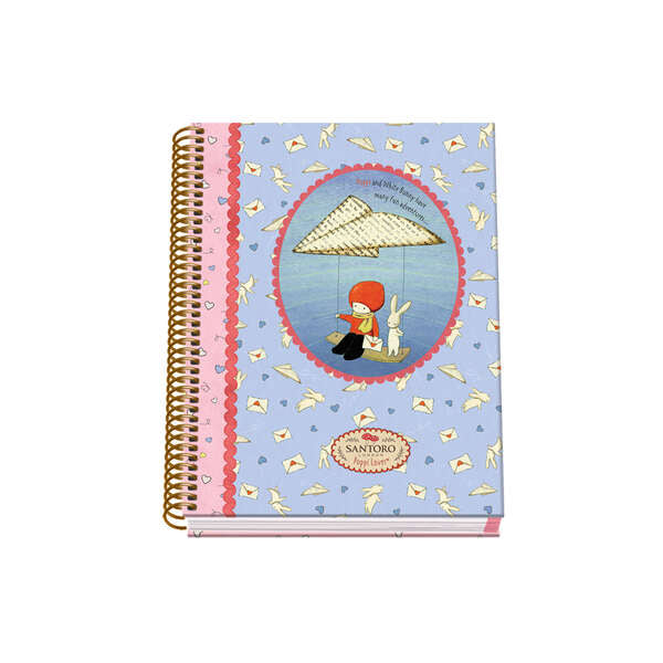 Dohe Santoro Poppi Loves Messenger Cuaderno Espiral Tapa Dura - Tamaño A5 de 100 Hojas 90gr - Hojas Microperforadas con 2 Taladros - Cuadricula 5mm - Prinkweb
