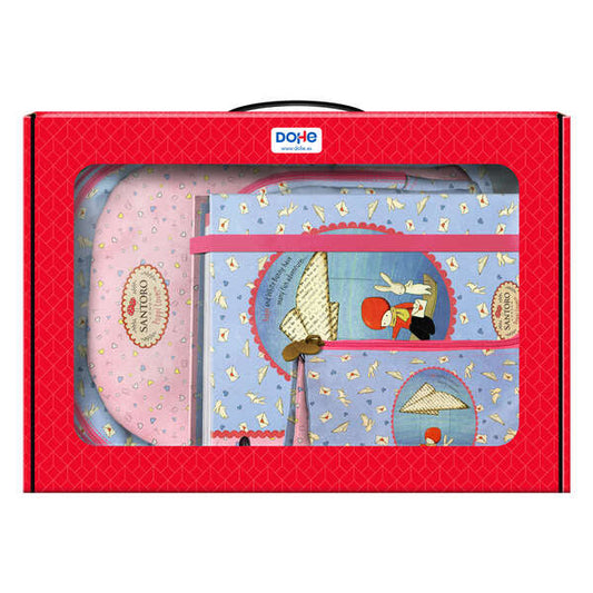 Sac messager Dohe Santoro Poppi Loves : grand sac à dos + trousse triple + classeur A4 à 4 anneaux avec recharge de 100 feuilles 