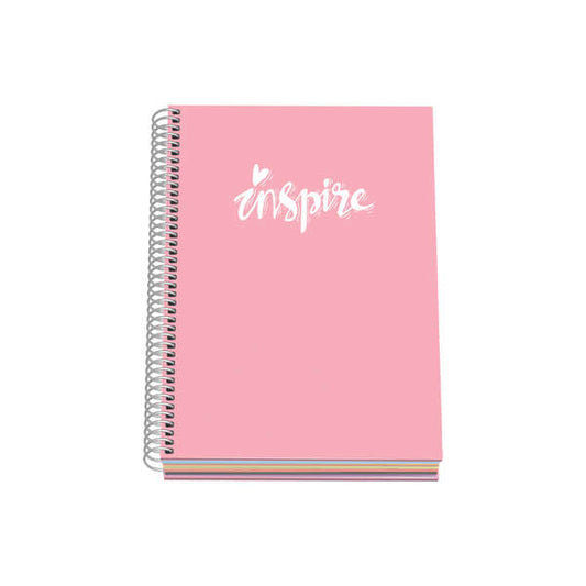 Dohe Serie Pastel Cuaderno con Espiral - Tamaño A5 de 100 Hojas 90gr - Hojas Microperforadas con 2 Taladros - Cuadricula 5mm - Color Rosa Pastel - Prinkweb