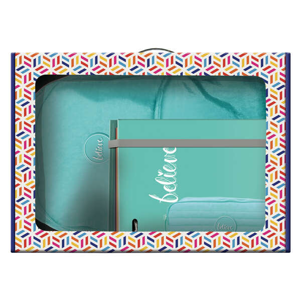 Conjunto Dohe Série Pastel: Mochila Média + Estojo Duplo + Pasta A4 com 4 Argolas e Recarga de 100 Folhas - Verde Pastel 