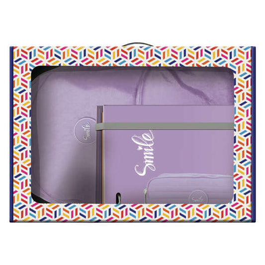 Pack Dohe Pastel Series : Sac à dos moyen + Trousse double + Classeur A4 à 4 anneaux avec recharge de 100 feuilles - Violet pastel 