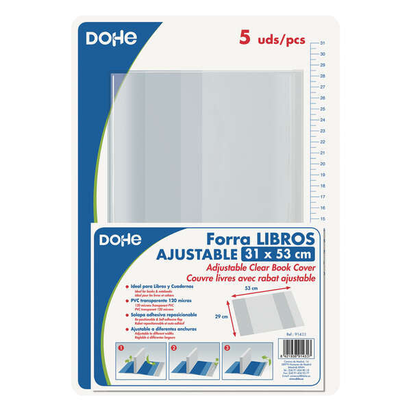Dohe Pack 5 unidades Cubiertas Protectoras de Libros - Solapa Adhesiva Reposicionable - Tamaño 31x53cm - Material PVC 120 micras - Prinkweb
